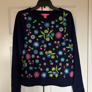 Lilly Pulitzer Navy Floral Crew Neck Sweater